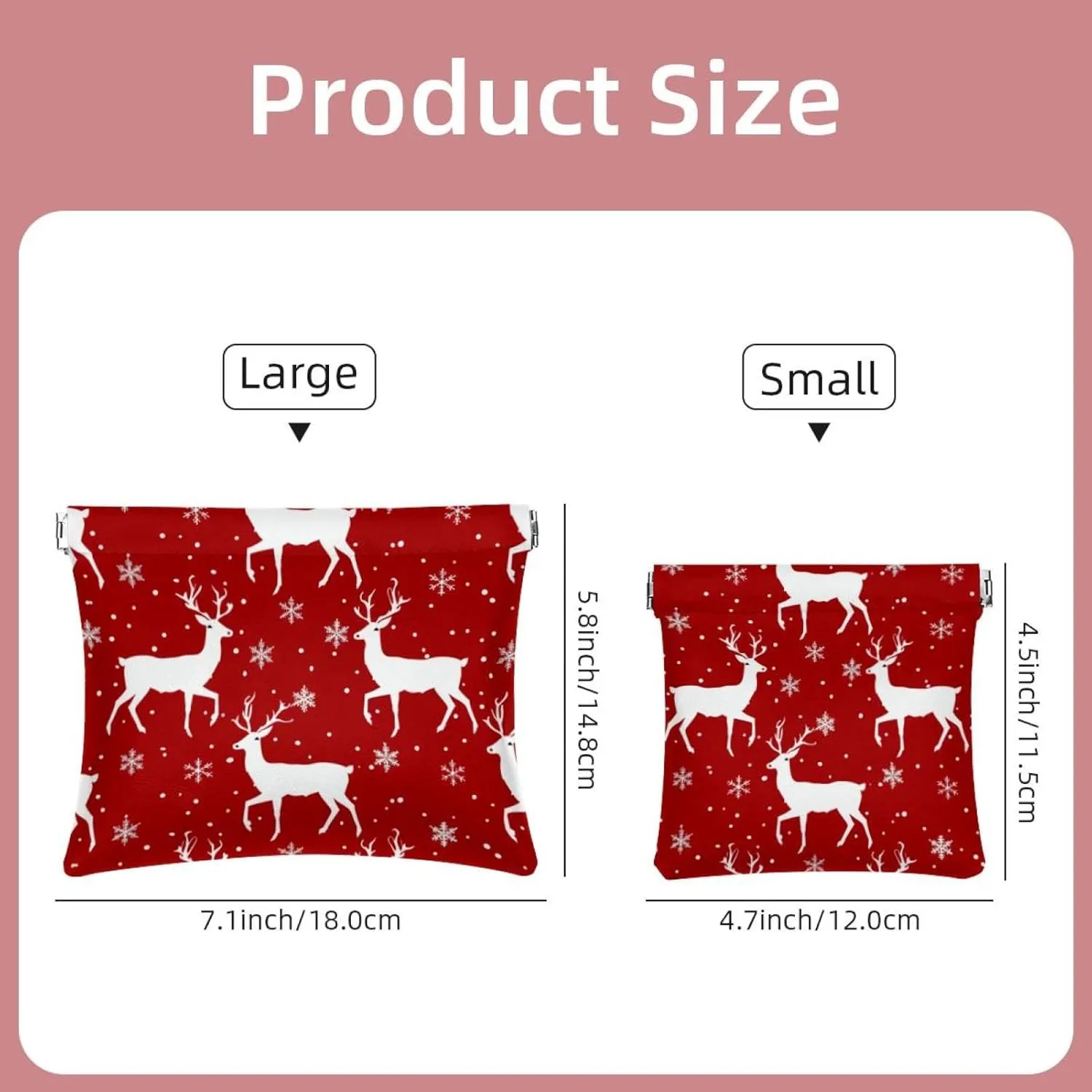 2Pcs Faux Leather Makeup Bag Set, Small Makeup Pouch, Mini Pocket Pouch, Multi-functional Shrapnel Storage Bag, Christmas Elk Snowflake Red