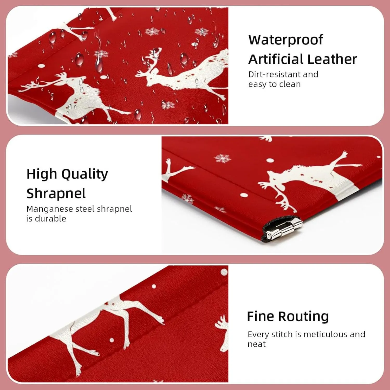 2Pcs Faux Leather Pocket Box, Small Makeup Pouch for Purse, Self-Closing Makeup Pouch for Women, Mini Travel Storage for Cosmetics, Christmas Elk Snowflake Red