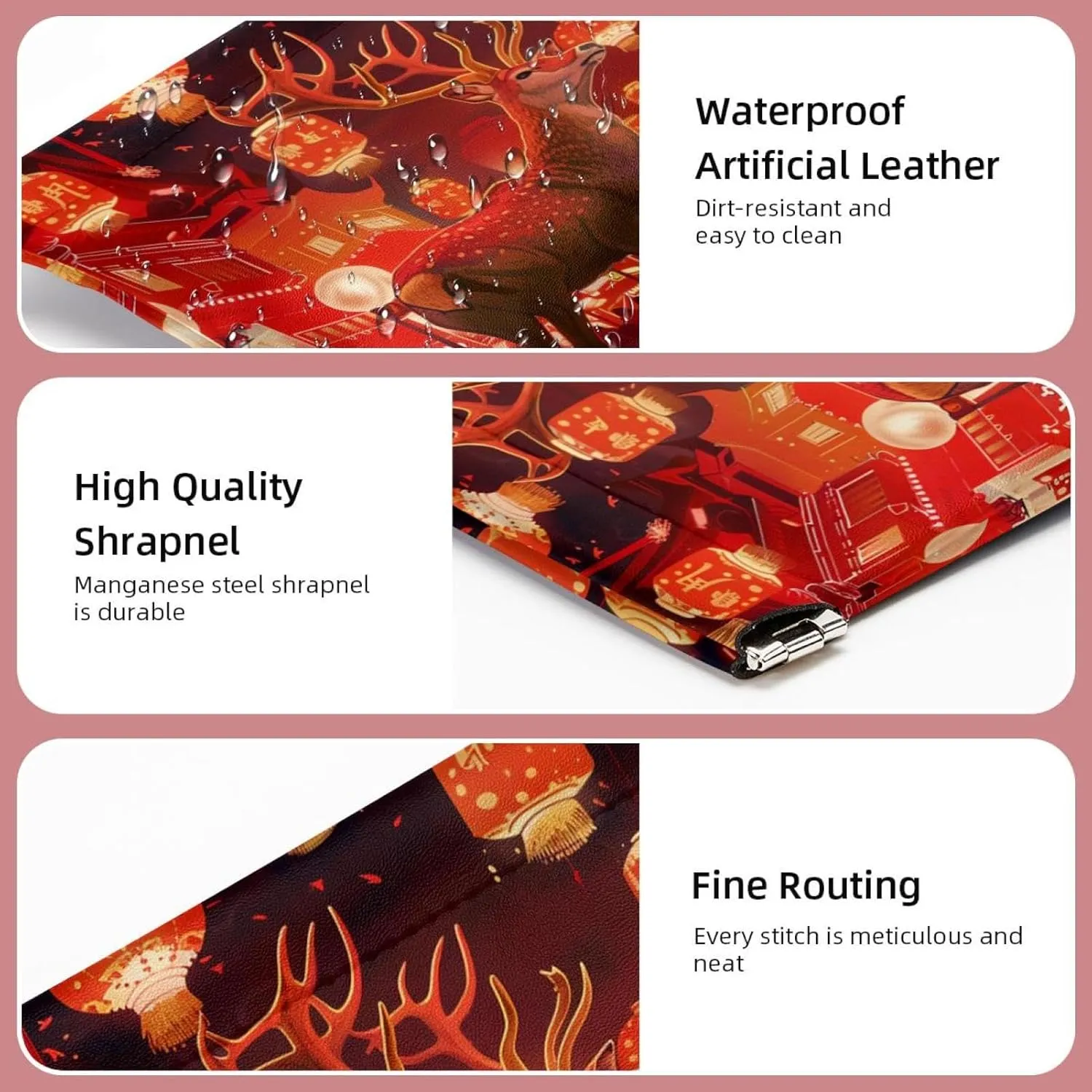 2Pcs Faux Leather Pocket Cosmetic Bag, Small Makeup Pouch for Purse, Self-Closing Pouches for Purse, Travel Makeup Bag for Cosmetics Jewelry, Christmas Elk New Year