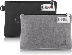 2Pcs Money Bag with Lock - 6.5x10 Inches Locking Bag Purse for Cash, Bank Deposits, Jewelry, Passports,Wallet, Medicine, Phone and Credit Cards and Valuable Storage (Black & Grey)