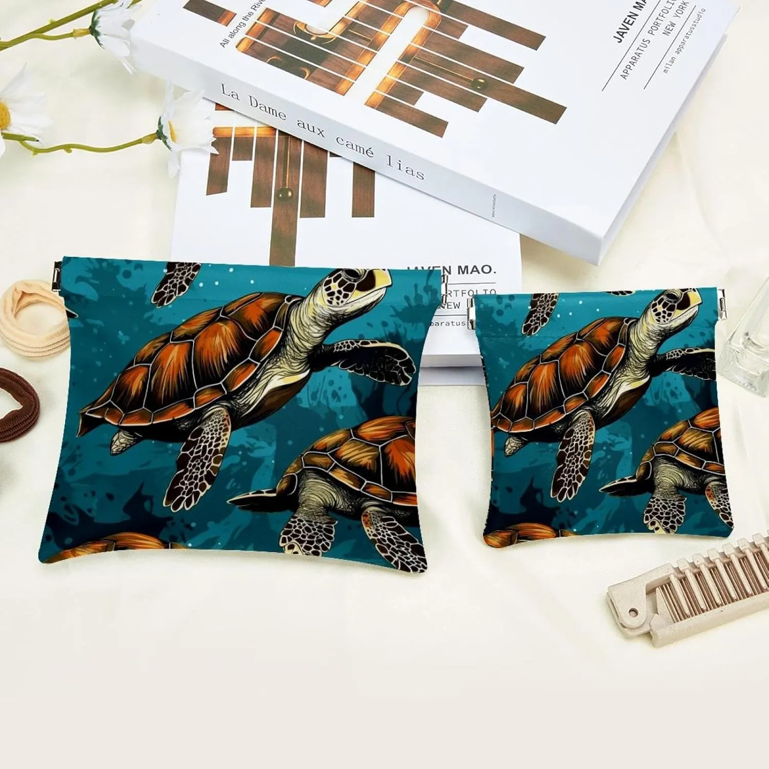 2Pcs Shrapnel Pouch for Purse, Crowds of Sea Turtles-361 Waterproof Makeup Bag, Portable Pouch for Women Gifts