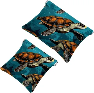 2Pcs Shrapnel Pouch for Purse, Crowds of Sea Turtles-361 Waterproof Makeup Bag, Portable Pouch for Women Gifts