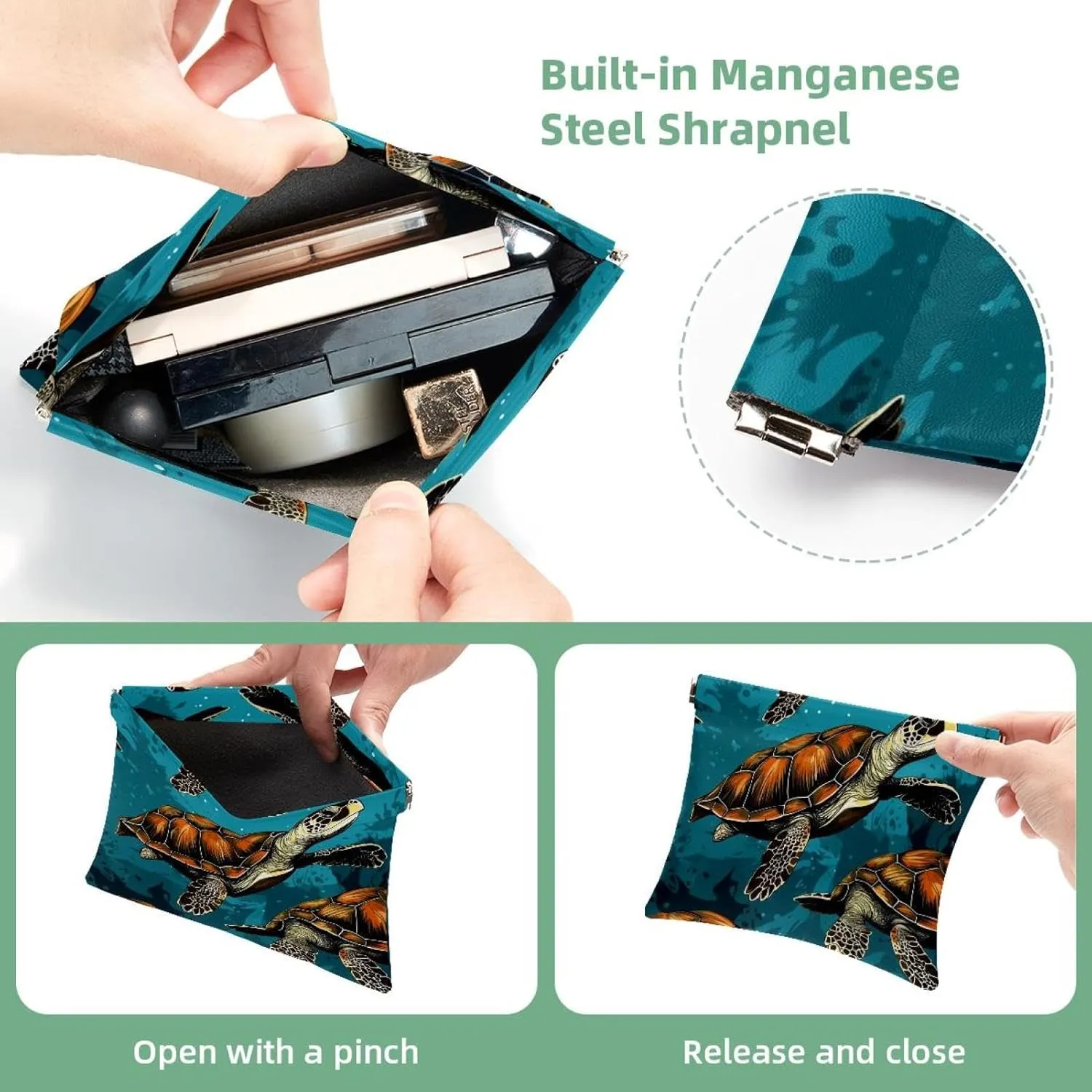 2Pcs Shrapnel Pouch for Purse, Crowds of Sea Turtles-361 Waterproof Makeup Bag, Portable Pouch for Women Gifts