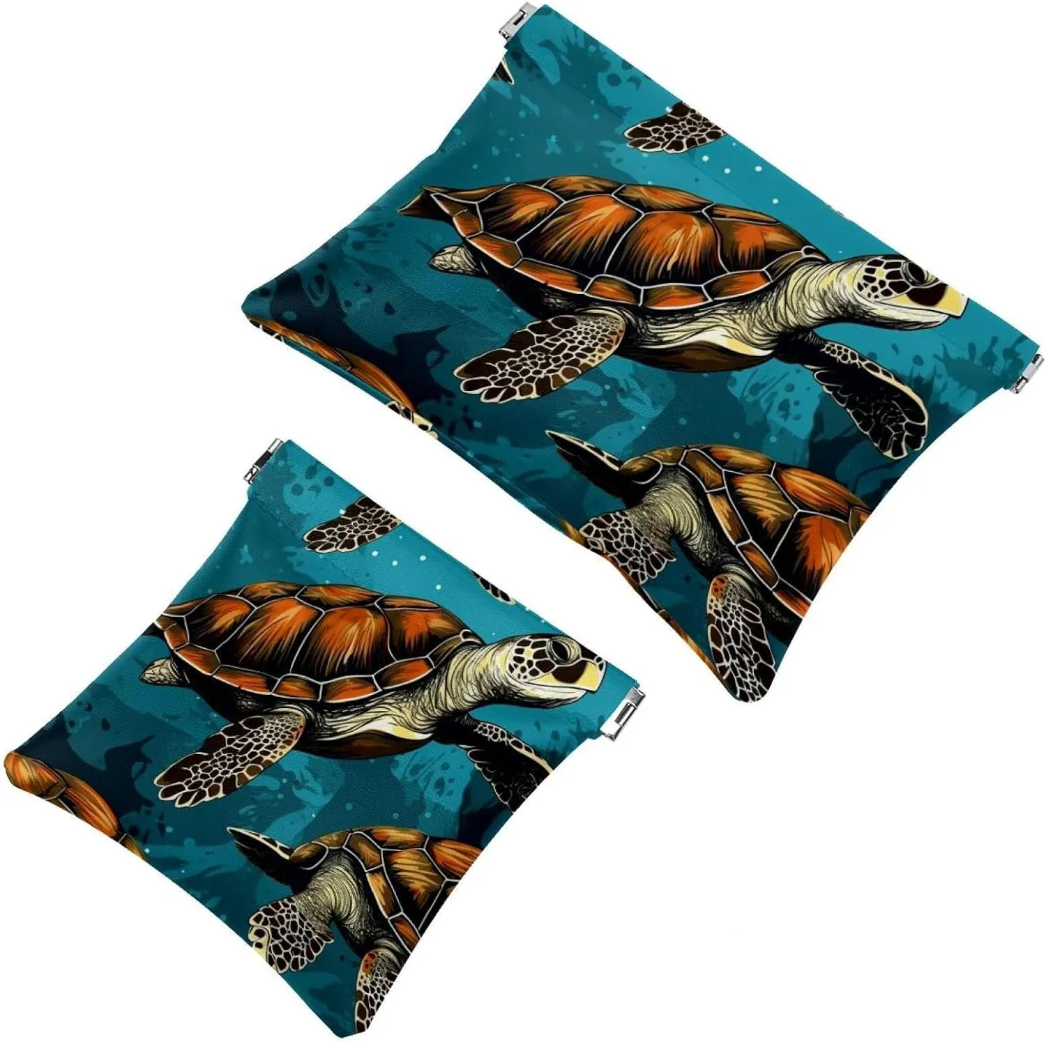 2Pcs Shrapnel Pouch for Purse, Crowds of Sea Turtles-361 Waterproof Makeup Bag, Portable Pouch for Women Gifts