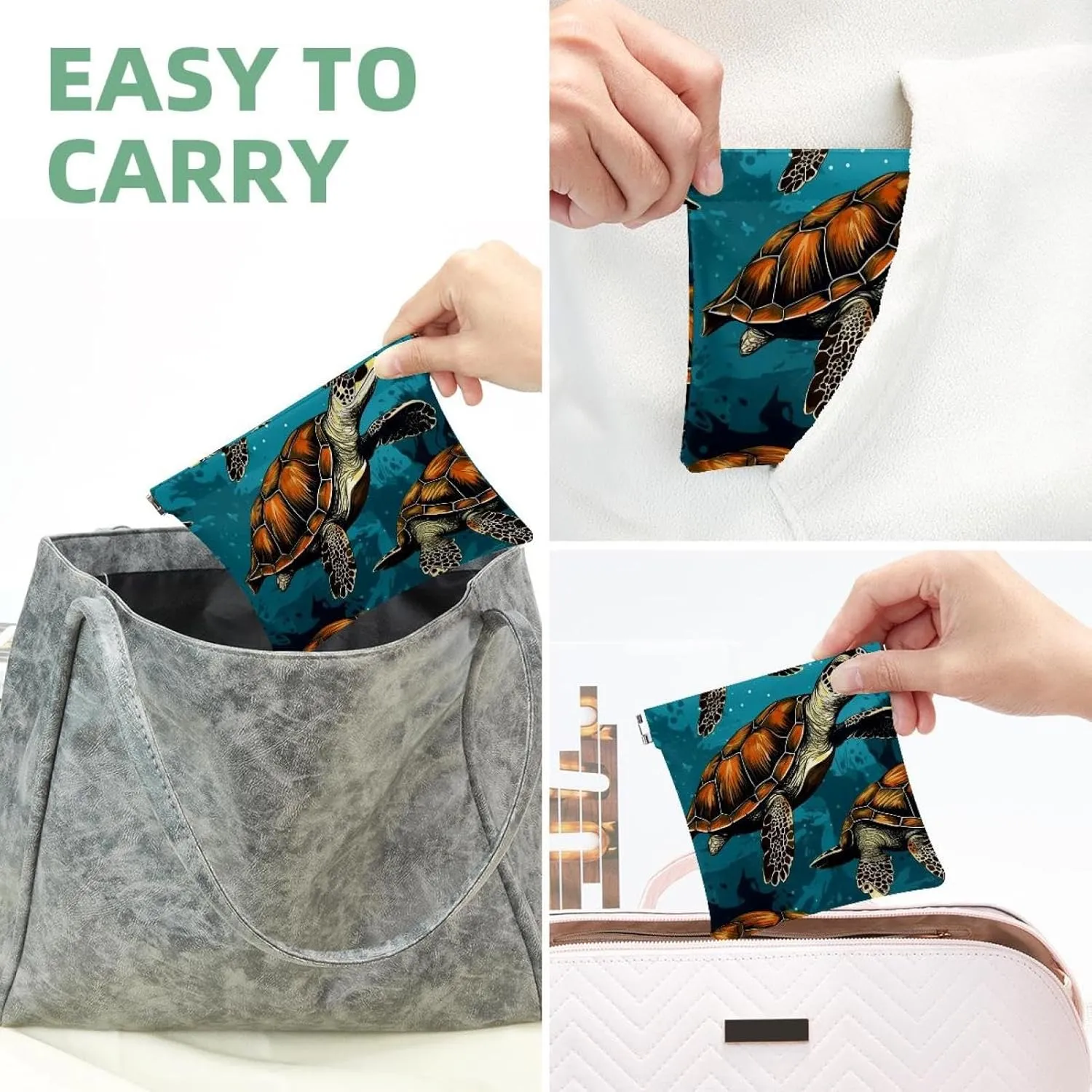 2Pcs Shrapnel Pouch for Purse, Crowds of Sea Turtles-361 Waterproof Makeup Bag, Portable Pouch for Women Gifts