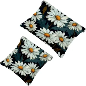 2Pcs Shrapnel Pouch for Purse, White Art Daisy-361 Waterproof Makeup Bag, Portable Pouch for Women Gifts