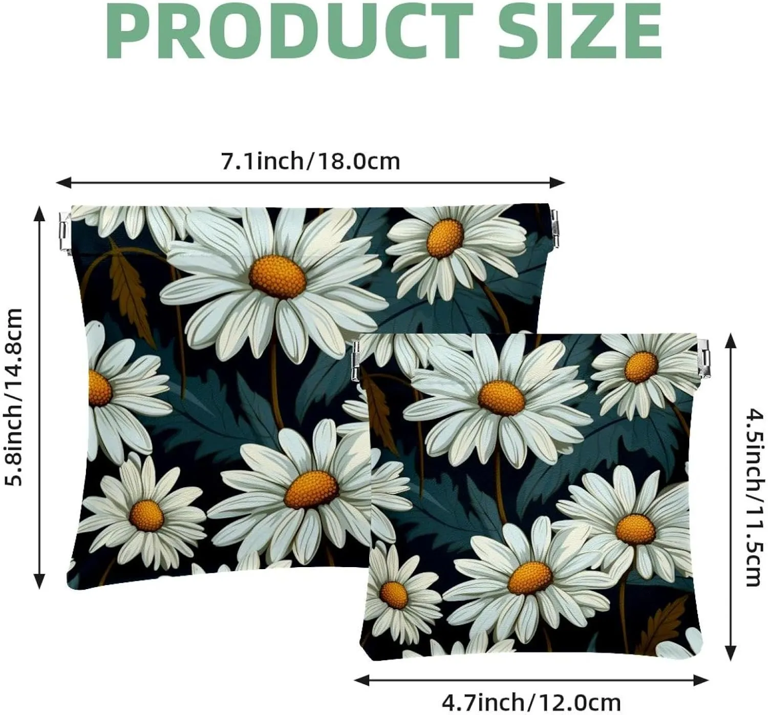2Pcs Shrapnel Pouch for Purse, White Art Daisy-361 Waterproof Makeup Bag, Portable Pouch for Women Gifts