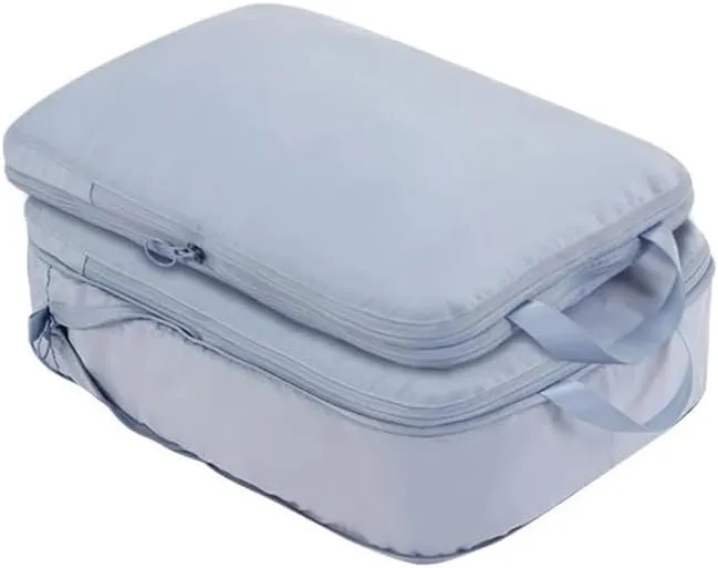 2pcs Travel Compression Packing Cubes Bag Portable Suitcase Clothes Organizers Waterproof Luggage Storage Cases Drawer Bags(Blue,M36x26x10cm)