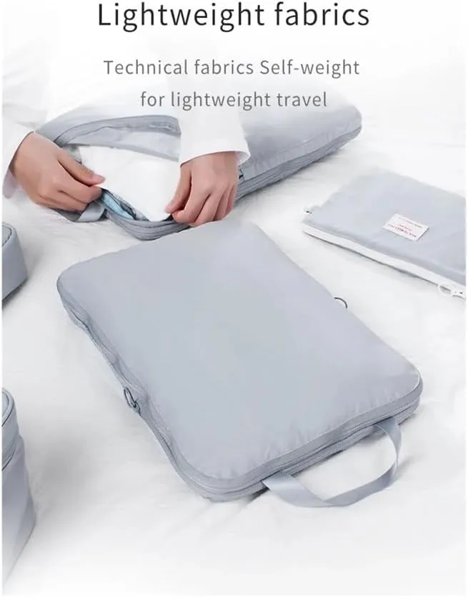 2pcs Travel Compression Packing Cubes Bag Portable Suitcase Clothes Organizers Waterproof Luggage Storage Cases Drawer Bags(Blue,M36x26x10cm)