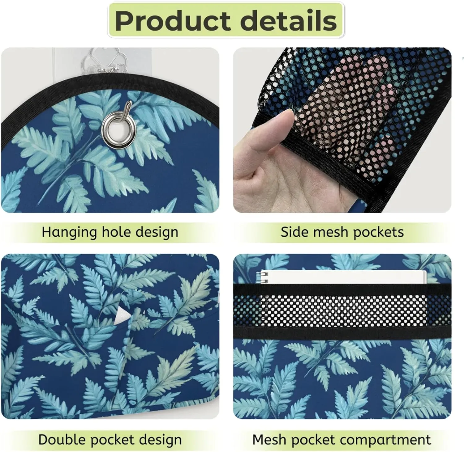 2pcs Wall Hanging Storage Bag Fern Leaves Theme Hanging Baskets for Organizing Wall Organizer with Pockets for Kitchen Bedroom Bathroom Dormitory