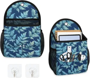 2pcs Wall Hanging Storage Bag Fern Leaves Theme Hanging Baskets for Organizing Wall Organizer with Pockets for Kitchen Bedroom Bathroom Dormitory