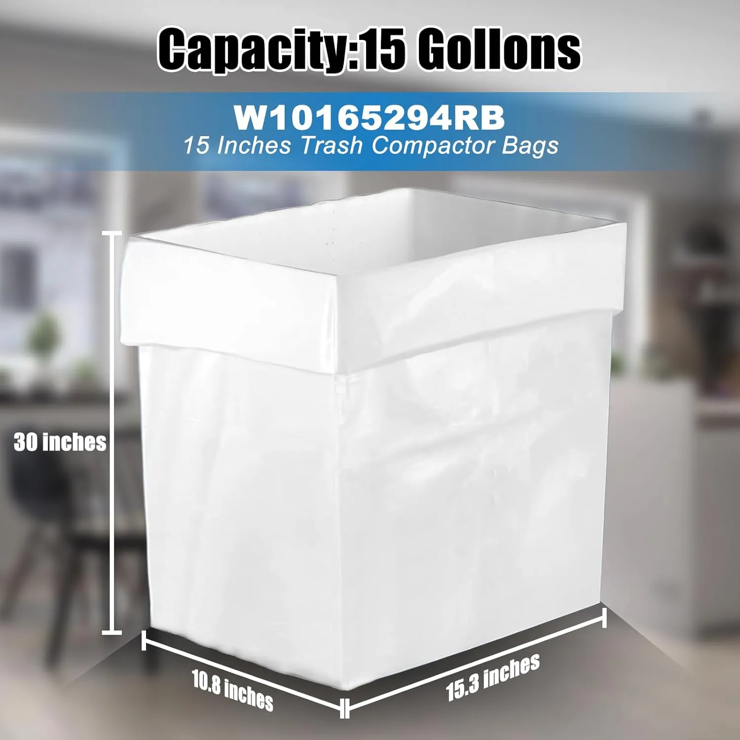 30-pack Trash Compactor Bags with Pre-punched Holes for Attaching, 2.6 mils Heavy Duty Trash Compactor Bags, Fits 15-inch Rectangular Drawer Compactors, Twist Ties Included, White