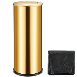 30L/8GAL Gold Lidded Trash Can with 100 Garbage Bags Metallic Gold Brass Kitchen Garbage Bin with Flipping Lid Commercial Compact Waste Basket for Shopping Centers, Elevator Doors, Hotels