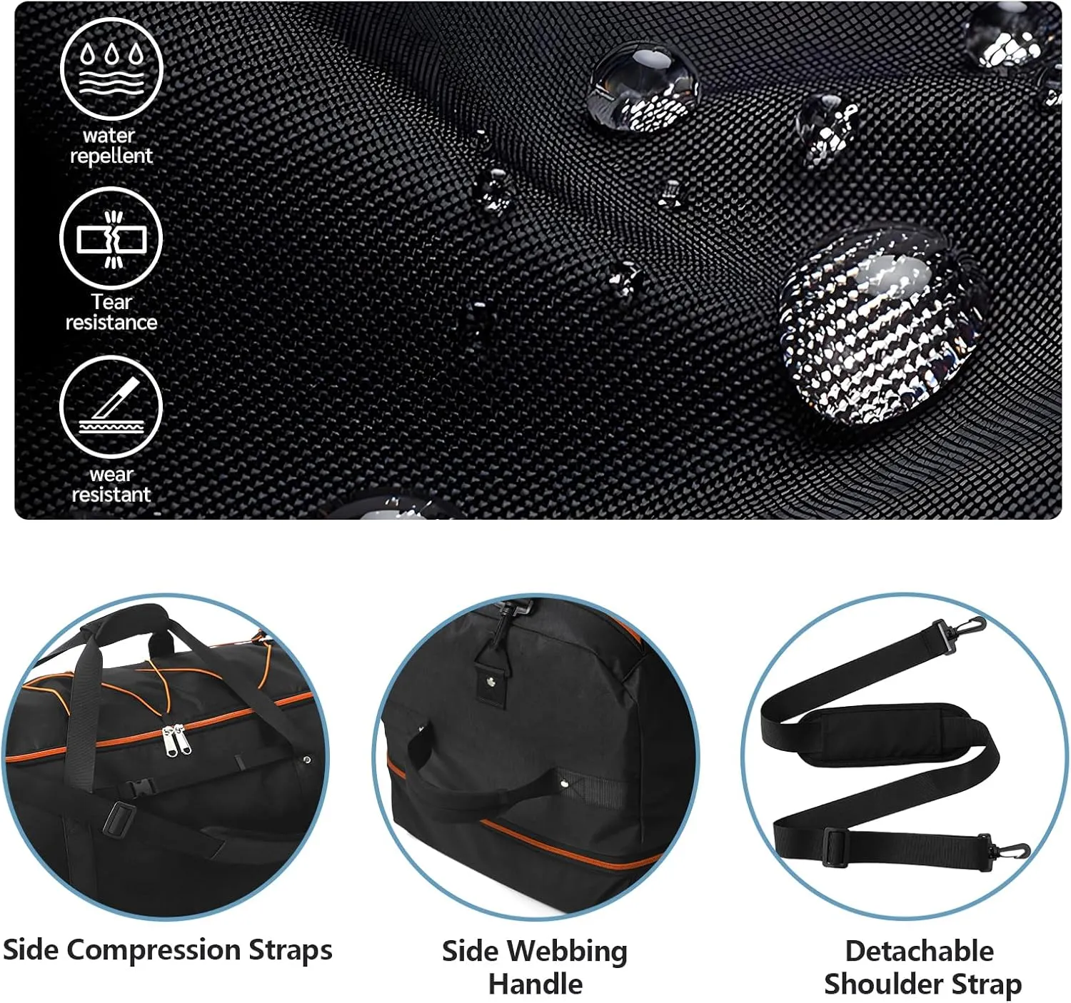 32" Soft-Sided Wheeled Luggage Bag,110L Expandable 140L Rolling Duffle Bag,Foldable Large Travel Bags with 2 Wheels,No Telescope Handle,Black-orange