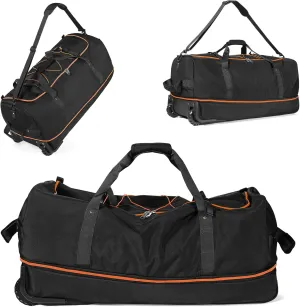 32" Soft-Sided Wheeled Luggage Bag,110L Expandable 140L Rolling Duffle Bag,Foldable Large Travel Bags with 2 Wheels,No Telescope Handle,Black-orange