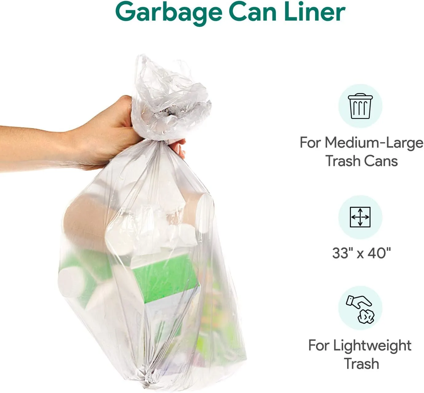 33 Gallon Clear Garbage Can Liners, 250 Count - 30-40 Gallon Large Trash Can Liners - High Density, Thin, Lightweight, 10 Microns -For Office, Home, Hospital, Wastebaskets -10 Coreless Rolls