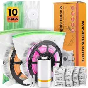 3D Printer Filament Storage Bags Vacuum Storage Bags Kit 3D Printer Accessories with Storage Bags (13x15 inches), Desiccants, Auto Pump, Sealing Clips, Humidity Resistant (10 Bags   Electric Pump)