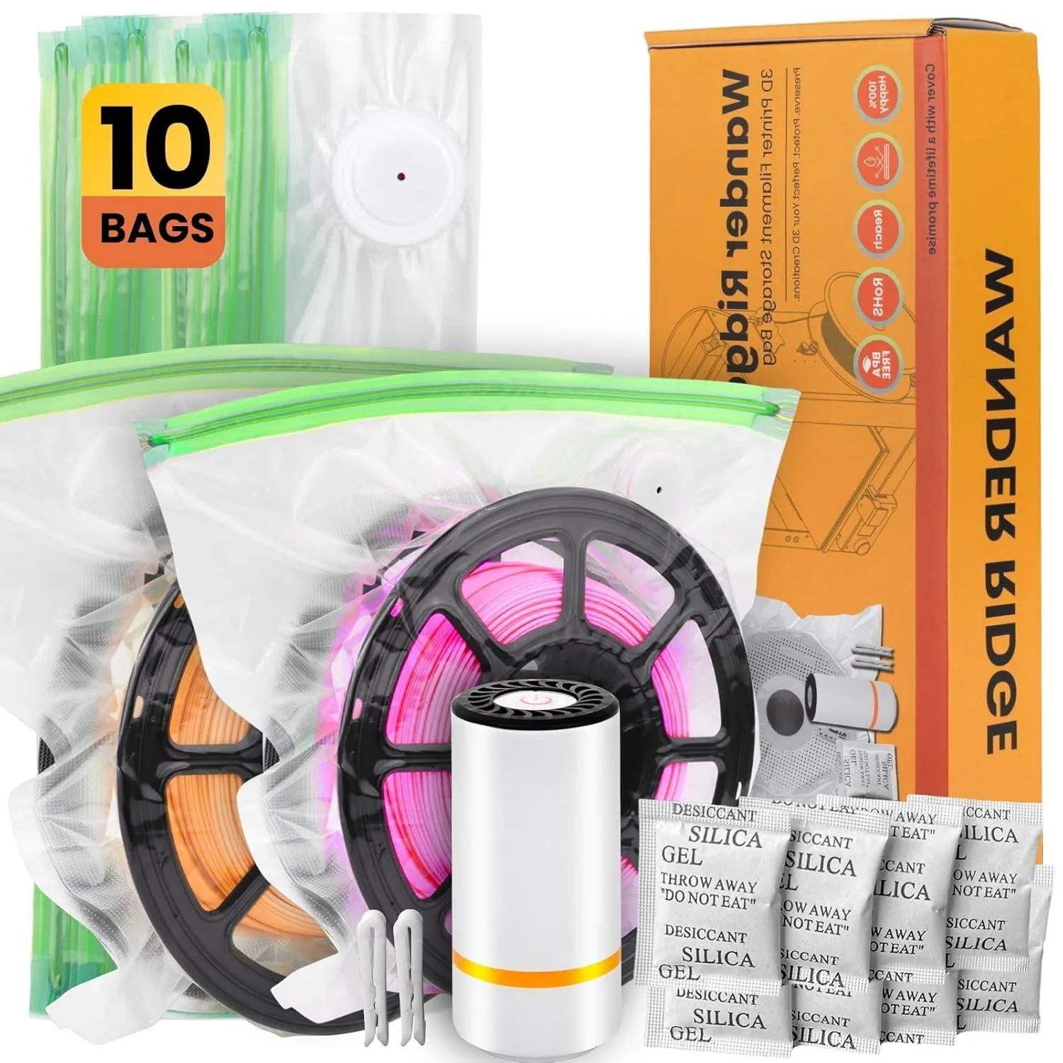 3D Printer Filament Storage Bags Vacuum Storage Bags Kit 3D Printer Accessories with Storage Bags (13x15 inches), Desiccants, Auto Pump, Sealing Clips, Humidity Resistant (10 Bags   Electric Pump)