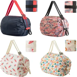 4 Pack Foldable Reusable Shopping Bags - 210D Nylon Waterproof Grocery Tote with Zipper & Adjustable Straps, Compact Travel Duffel Bag for Groceries, Beach, Storage