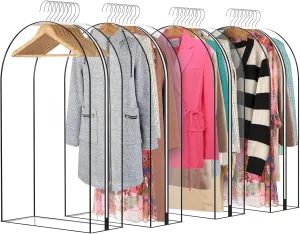 4 Packs 40" Clear Garment Bags for Hanging Clothes, 10" Gusseted for Closet Storage, Clean and Tidy Plastic Covers for Coats, Dresses, Jackets