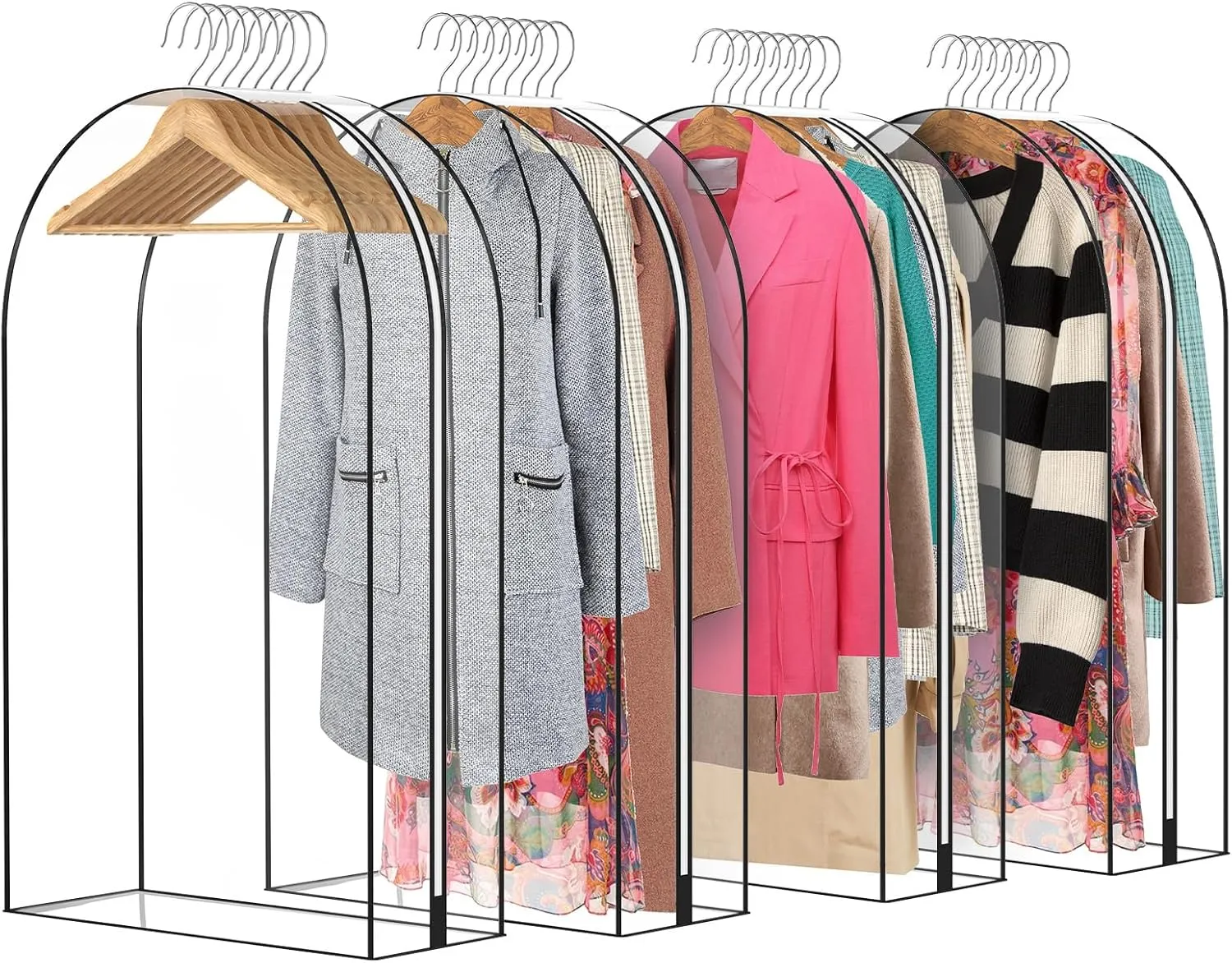 4 Packs 40" Clear Garment Bags for Hanging Clothes, 10" Gusseted for Closet Storage, Clean and Tidy Plastic Covers for Coats, Dresses, Jackets