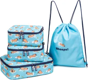 4 Pieces Capybara Cute Packing Cubes - Travel Organizer - Suitcase Organizers for Carry On Luggage - Kids And Diaper Bag - Fun Accessories - Drawstring Laundry Bag