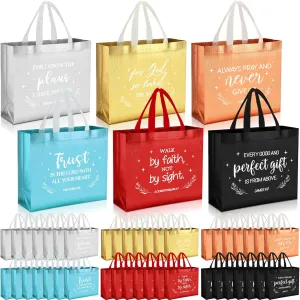 48 Pcs 16" Father's Day Christian Gift Bags Bulk with Handle Large Religious Gift Bags Bible Verse Baptism Tote Reusable Church Welcome Visitors Non Woven for Sunday School Family(Multicolor)
