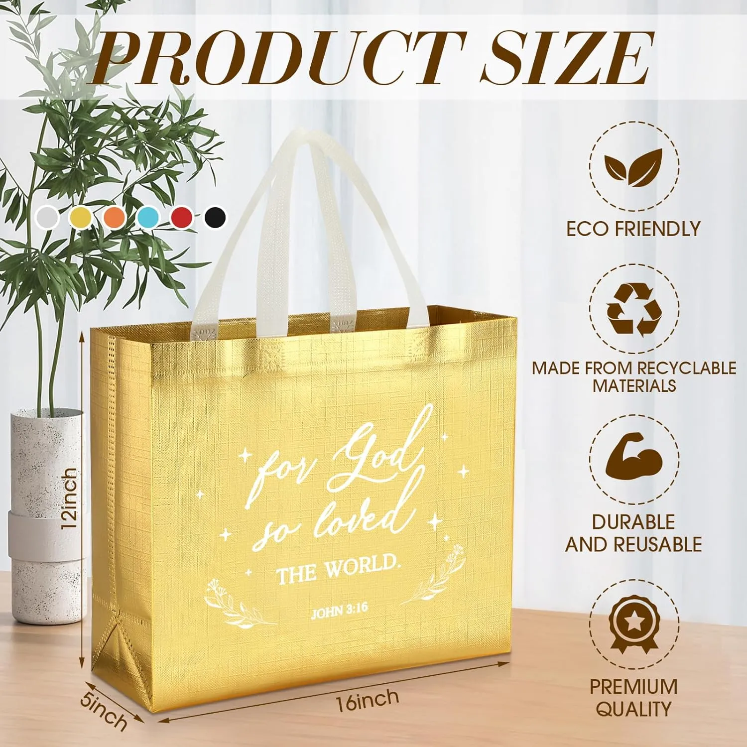 48 Pcs 16" Father's Day Christian Gift Bags Bulk with Handle Large Religious Gift Bags Bible Verse Baptism Tote Reusable Church Welcome Visitors Non Woven for Sunday School Family(Multicolor)