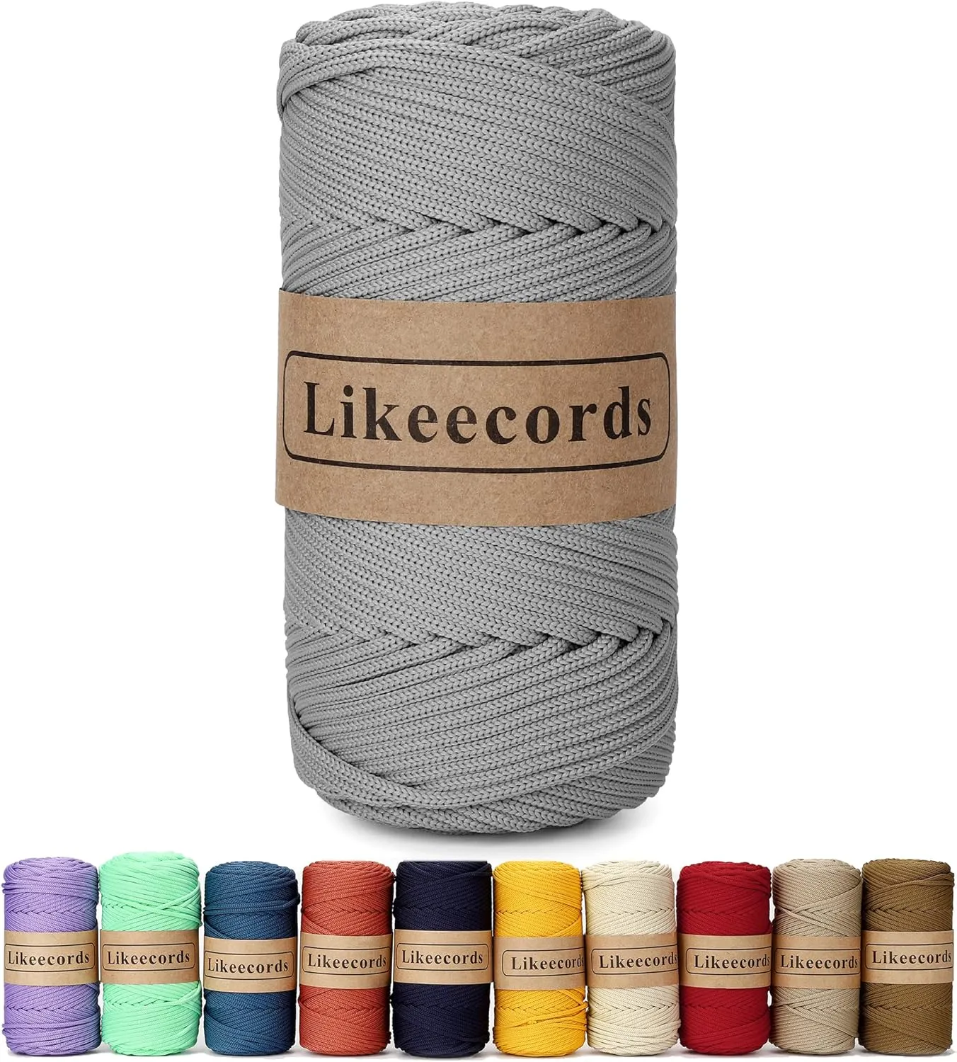 4mm Polyester Braided Macrame Cord 140Yards /426Feet,Elastic Yarn for Crocheting Bag Cord for DIY Crafts,Plant Hangers, Bag, and Home Decorations (Gray)