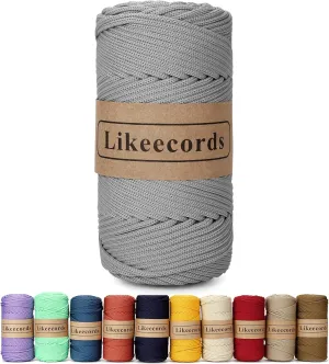4mm Polyester Braided Macrame Cord 140Yards /426Feet,Elastic Yarn for Crocheting Bag Cord for DIY Crafts,Plant Hangers, Bag, and Home Decorations (Gray)