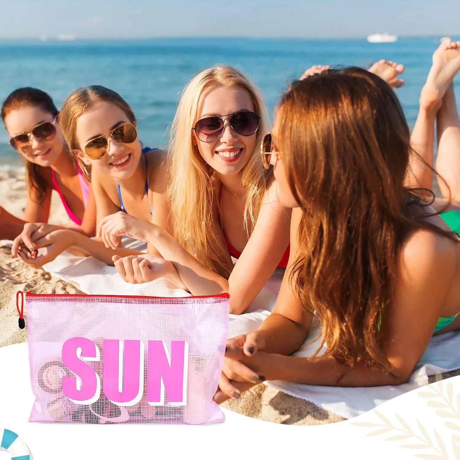 4PCS Beach Makeup Bags SPF Cosmetic Bags for Women Girls Summer Varsity Zipper Pouch Clear Waterproof Beach Toiletry Organizer Trendy PVC Makeup Bag for Travel Sandproof Essential