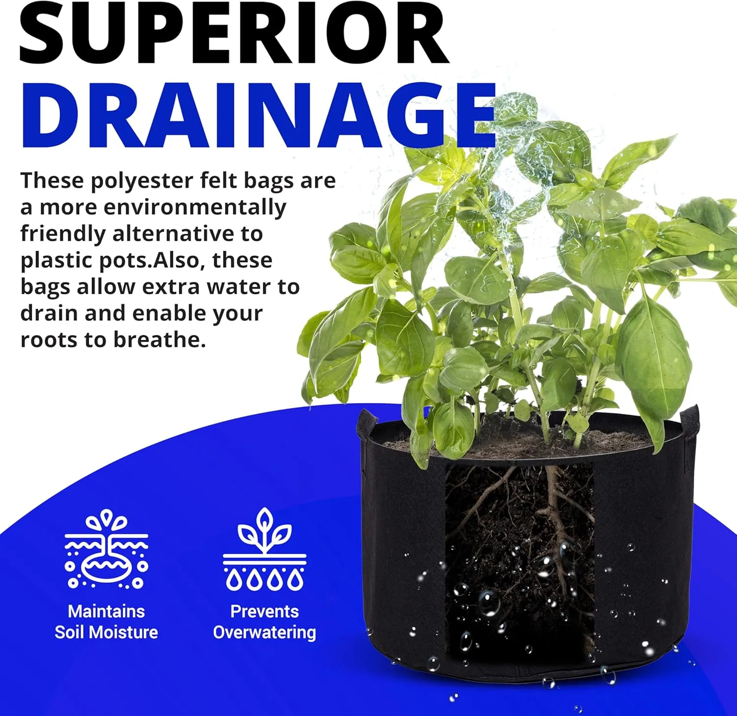 5-Pack 15 Gallon Grow Bags with Handles, Eco-Friendly Felt Fabric Planters for Plants, Vegetables, and Flowers Growth - Breathable, Durable & Reusable - Perfect Indoor & Outdoor Gardening pots