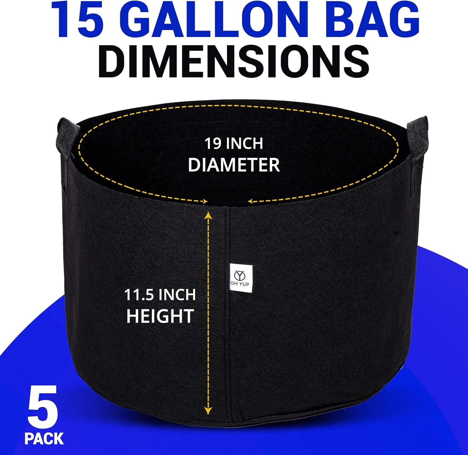 5-Pack 15 Gallon Grow Bags with Handles, Eco-Friendly Felt Fabric Planters for Plants, Vegetables, and Flowers Growth - Breathable, Durable & Reusable - Perfect Indoor & Outdoor Gardening pots