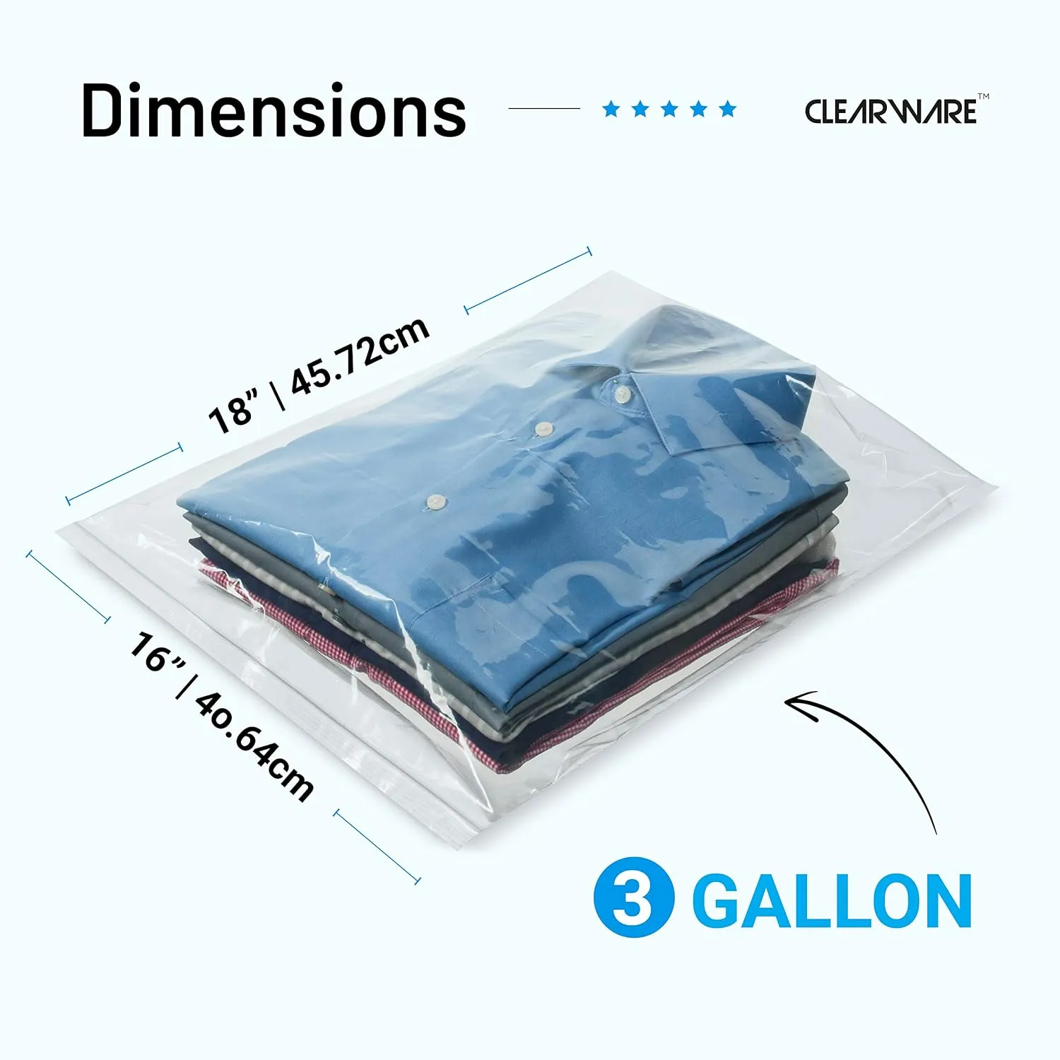 50 Large Plastic Bags With Zipper Top - 3 Gallon Bags 16" x 18", Extra Large Storage Bags for Clothes, Travel, Moving, Reusable freezer bags, BPA-Free, 2-mil Thick