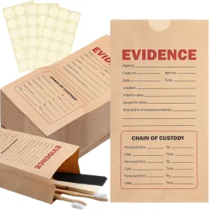 50 Pack Paper Evidence Bag 9.45 x 5.12 x 3.15 Inches with Dot Self Adhesive Stickers Crime Scene Paper Evidence Bag for Receipts Goodie Storage with Sealing Sticker for Theme Birthday Party