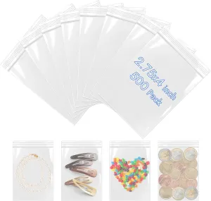 500 Pcs Small Resealable Bags, 2.75 X 4 Inch Plastic Bags, 2 Mil Thick Mini Storage Bag with Lock Seal Zipper, Suitable for Candy, Jewelry, Coins, Parts