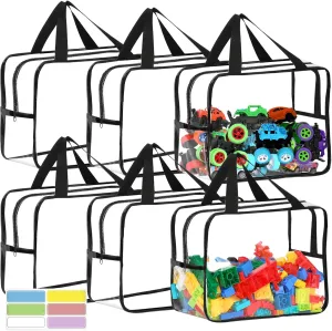 6 Packs Extra Large Toy Storage Bags 12.6×9.25×6.9In with Labels, Reusable Clear PVC Board Game Storage, Travel Waterproof Organizer Bags with Zipper for Building Blocks, Puzzle, Stuffed Animals