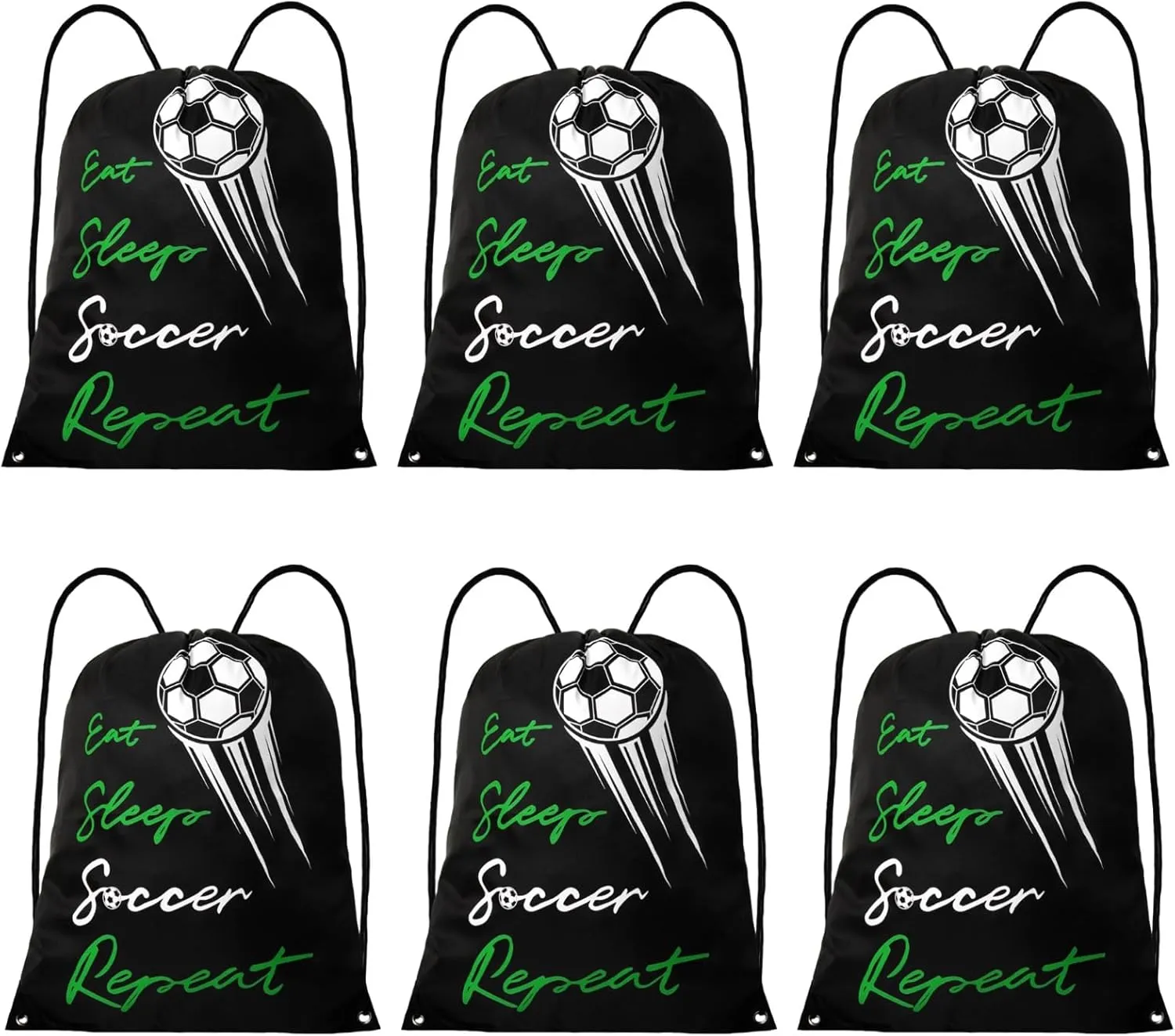 6 Pcs Soccer Bags, Lightweight Draw String Bags Pack Bulk for Boys Girls Youth Adults
