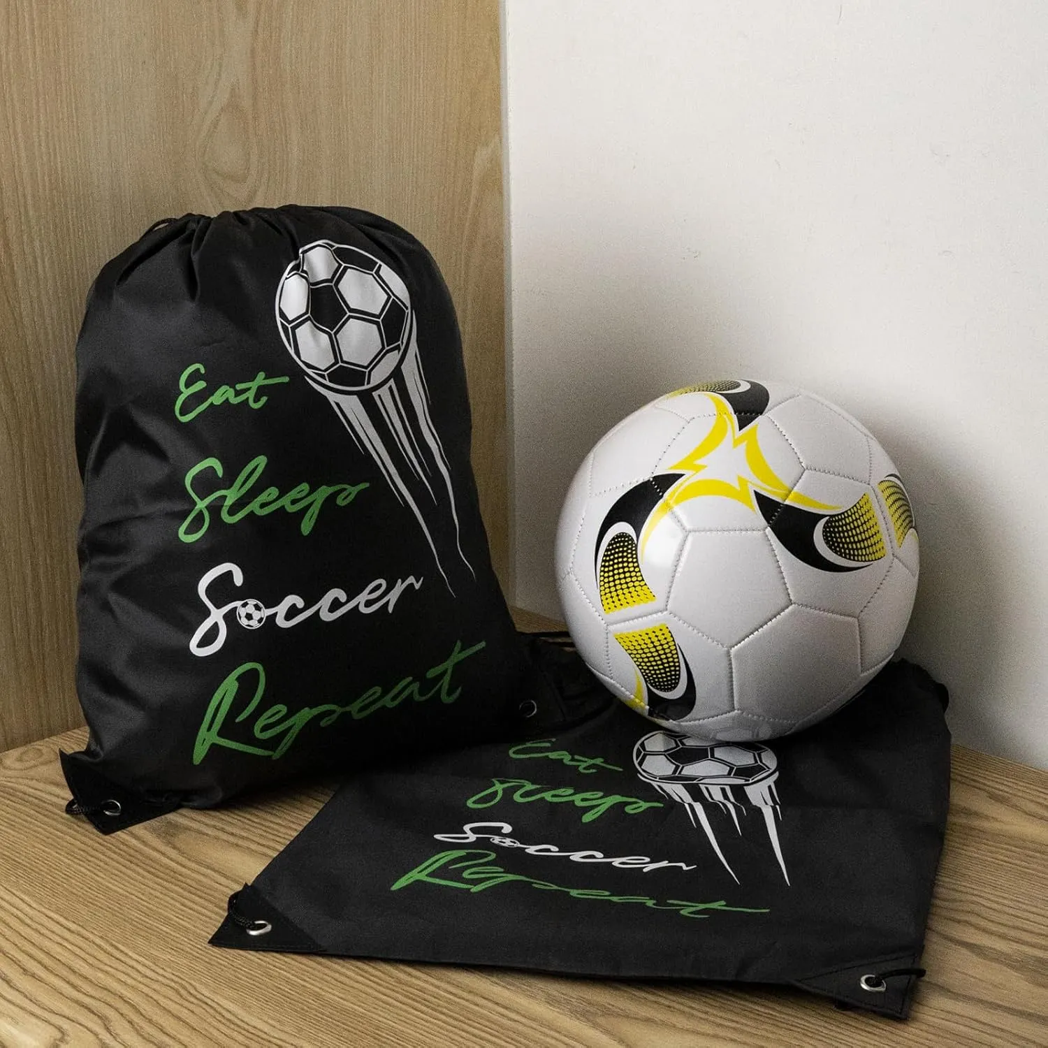 6 Pcs Soccer Bags, Lightweight Draw String Bags Pack Bulk for Boys Girls Youth Adults