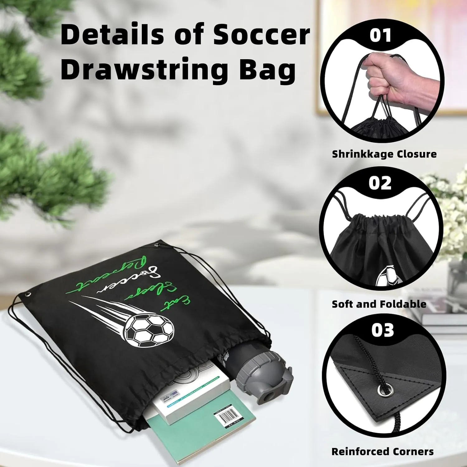 6 Pcs Soccer Bags, Lightweight Draw String Bags Pack Bulk for Boys Girls Youth Adults