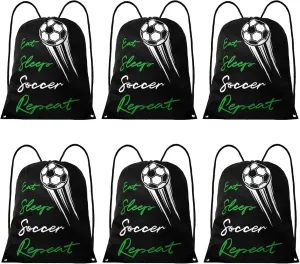 6 Pcs Soccer Bags, Lightweight Draw String Bags Pack Bulk for Boys Girls Youth Adults