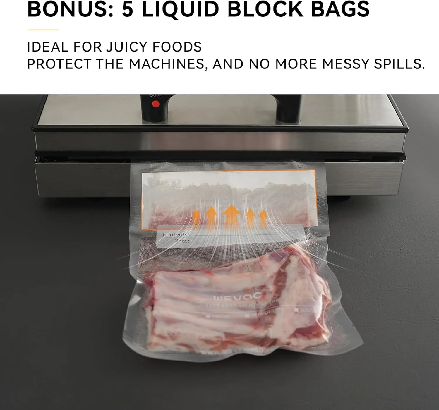6" x 10", 8" x 12" and 11" x 16" Precut Vacuum Sealer Bags, 150 Count, Includes 5 Liquid Block Bags & 5 Bone Guard Pieces, Heavy Duty for Food Storage, Sous Vide & Meal Prep, Wevac