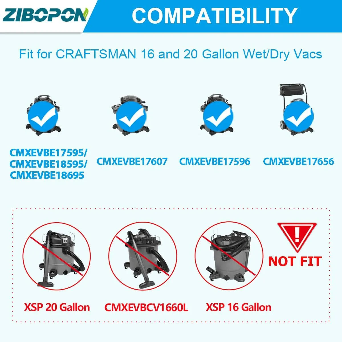 8 Pack CMXZVBE38749 Vacuum Dust Bags Replacement for CRAFTSMAN 16-20 Gallon Wet/Dry Shop Vac Bags: CMXEVBE17595, CMXEVBE17596, Part# 38749