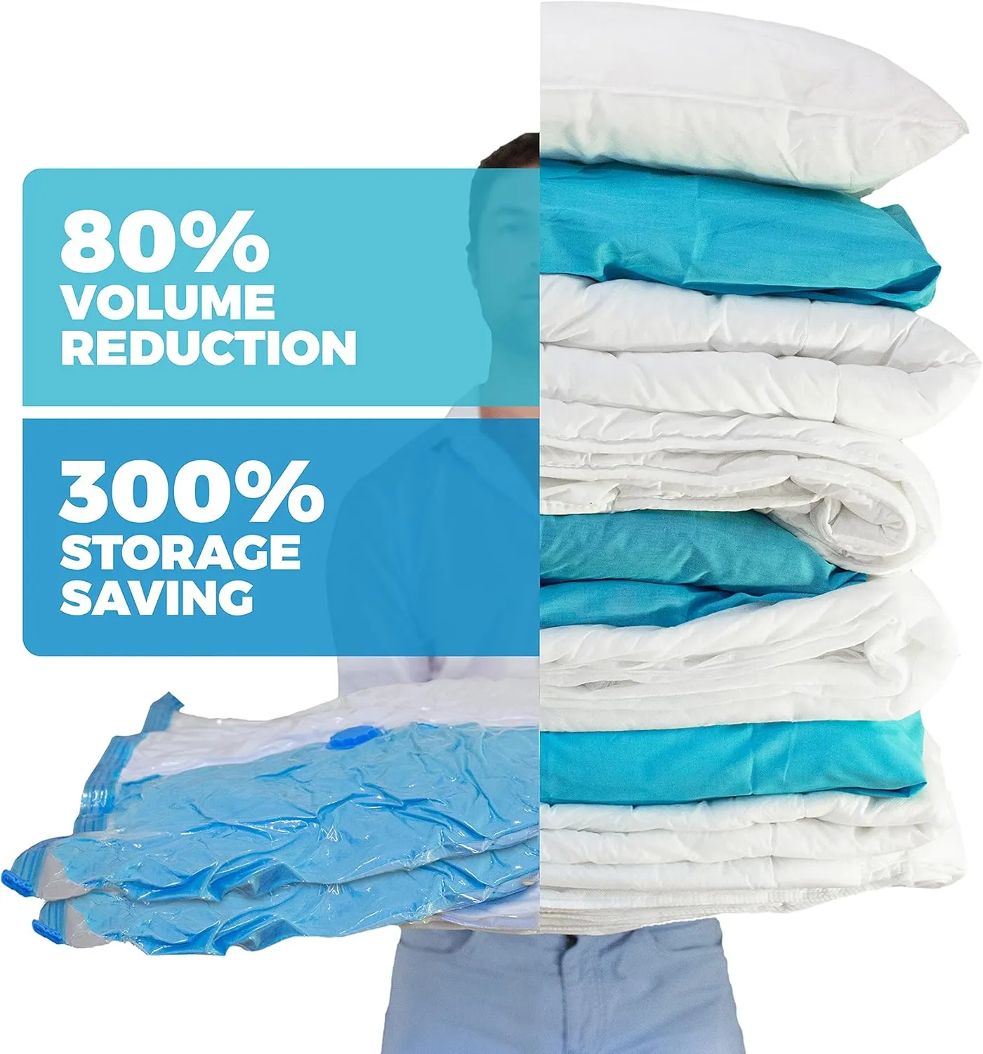 8-Pack Variety - Ziplock Vacuum Storage Bags for Clothes - Space Saver Bags for Packing Clothes - Vacuum Space Savers – 2xJumbo (43x30in)  2xLarge (32x21in)  4xMedium (28x20in)   Bonus Hand Pump