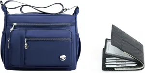 A bundling of cross-body shoulder bags and RFID card wallet for ladies(blue-small)