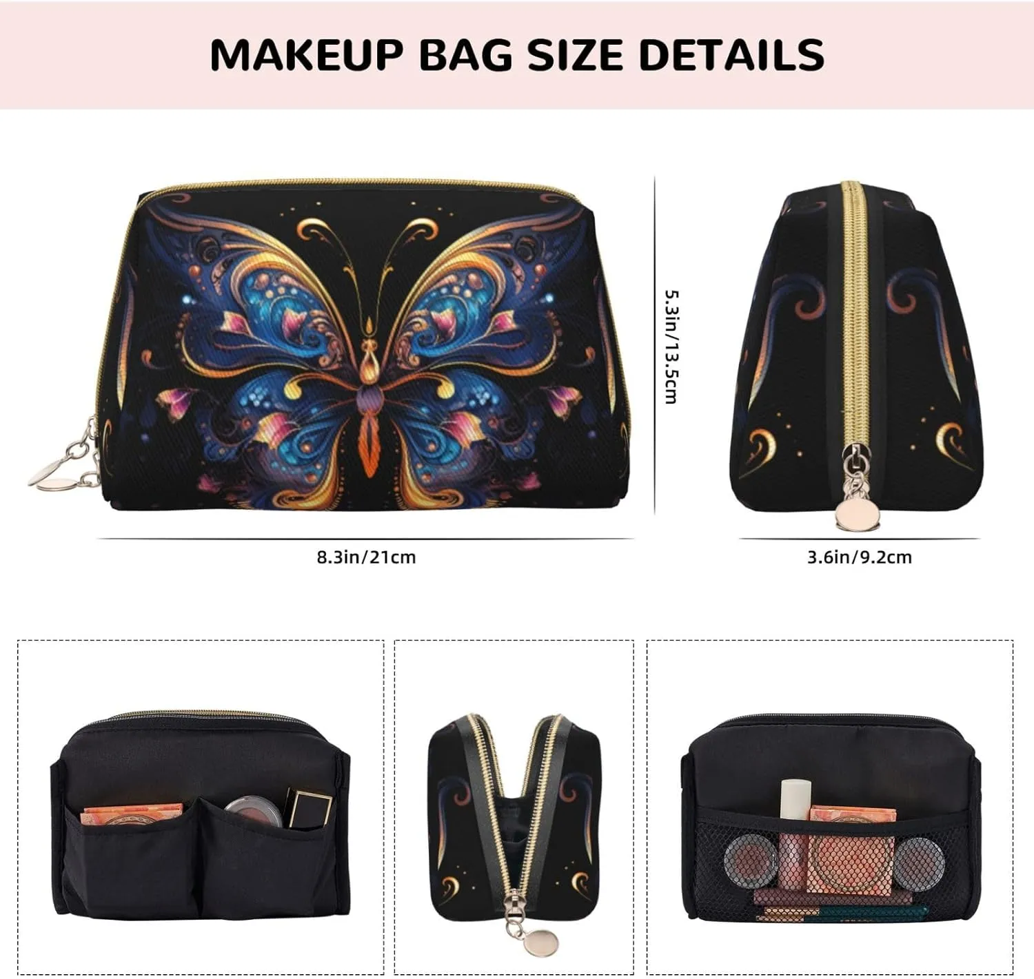 A Gorgeous Butterflymakeup Bag Organizer,Toiletry Cosmetic Bag,Zipper Pouch Brushes Storage Case(Large)