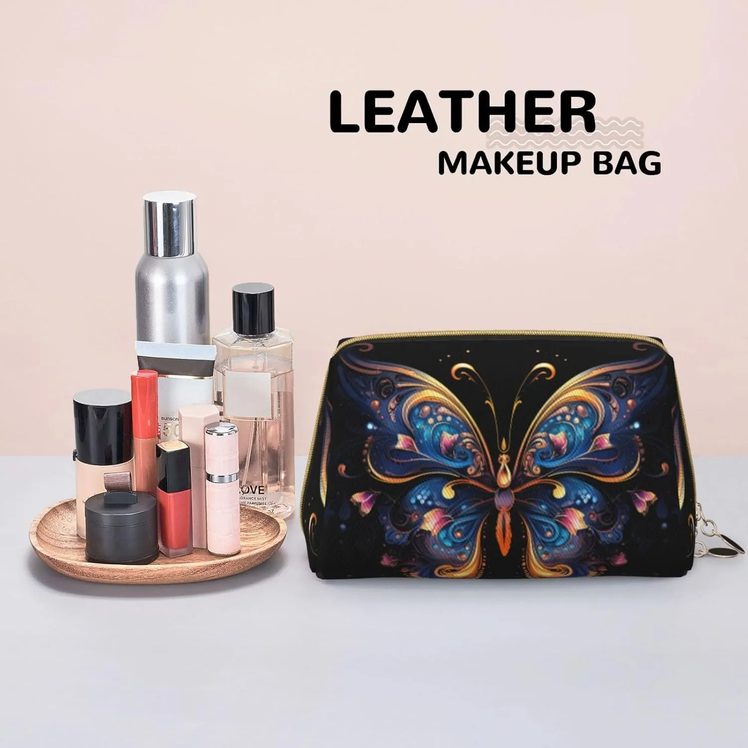 A Gorgeous Butterflymakeup Bag Organizer,Toiletry Cosmetic Bag,Zipper Pouch Brushes Storage Case(Large)