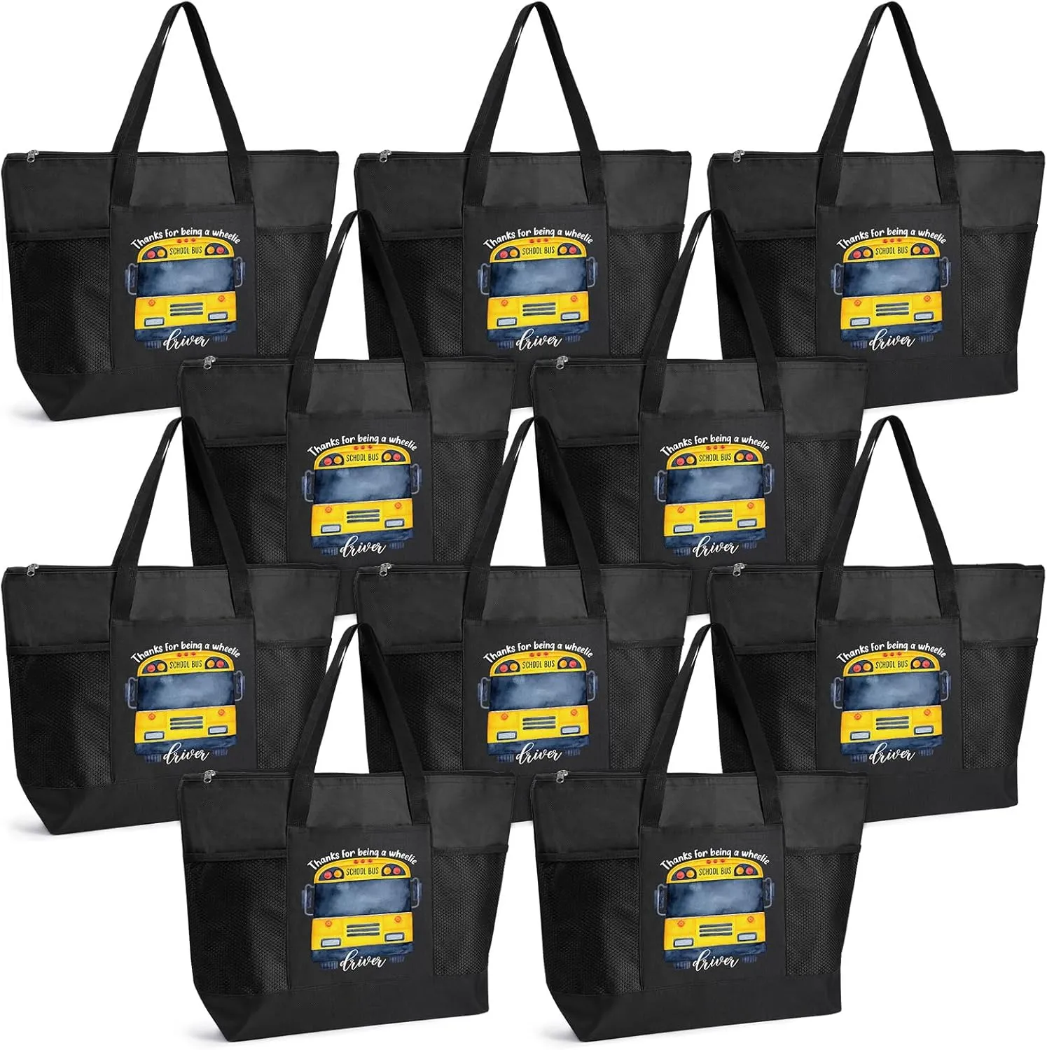 Abbylike 10 Pcs Bus Driver Gifts Tote Bags School Bus Driver Appreciation Gift Graduation Tote Bags Zipper for Women Men