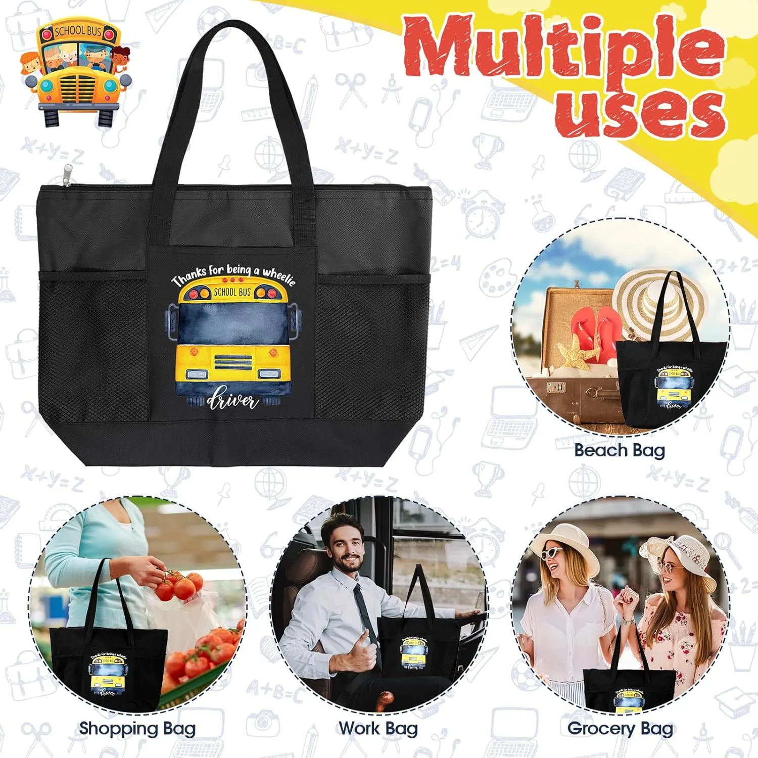 Abbylike 10 Pcs Bus Driver Gifts Tote Bags School Bus Driver Appreciation Gift Graduation Tote Bags Zipper for Women Men