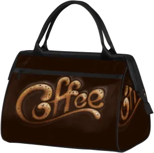 Abstract Coffee Letters Weekender Overnight Bag for Women Waterproof Carry On Travel Duffle Bags with Pocket Lightweight Sports Gym Tote Bag Large Luggage Workout Personal Item Hospital Bags